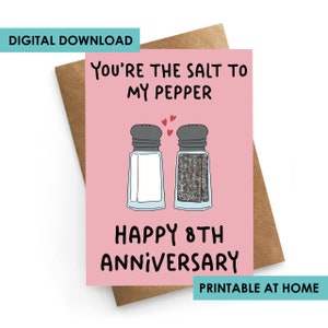 DESCARGA DIGITAL, Tarjeta de aniversario imprimible, Tarjeta de aniversario de sal para esposo, 8º aniversario para él, Esposa de aniversario de sal