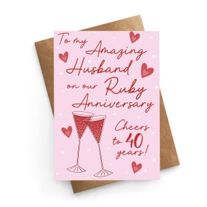 Carte 40e anniversaire pour mari, carte d'anniversaire rubis de la femme, carte 40e anniversaire, cadeau d'anniversaire rubis, carte d'anniversaire de mari