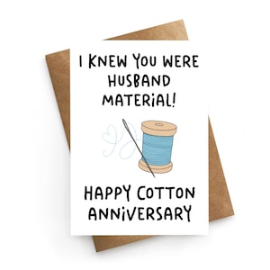 Anniversary Card For Husband, 2nd Anniversary Card From Wife, Cotton Anniversary Card, Cotton Anniversary Gift, Husband Anniversary Card
