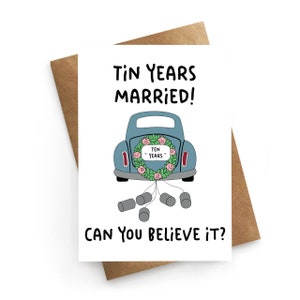 Tarjeta de aniversario de hojalata, tarjeta del décimo aniversario de bodas, tarjeta del décimo aniversario de la esposa, aniversario del esposo, tarjeta de aniversario de hojalata para la esposa