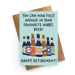Carte de retraite heureuse pour homme, bière, carte de retraite, fête de la retraite, départ du patron de la carte, souhait de retraite relaxant, cadeau de retraite