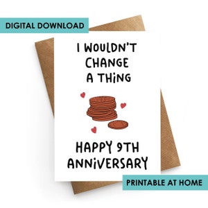 DESCARGA DIGITAL, Tarjeta de aniversario imprimible, Tarjeta de aniversario de cobre para esposo, Tarjeta de esposo, Tarjeta del noveno aniversario, Aniversario para él