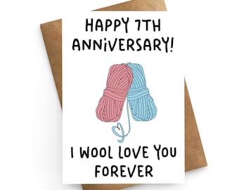 Wool Anniversary Card, 7th Wedding Anniversary Card, 7th Anniversary Card From Wife, Husband Anniversary, Wood Anniversary Gift For Him