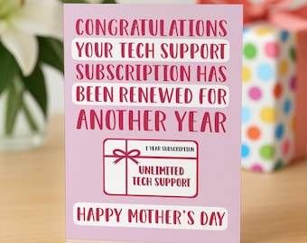 Funny Mother's Day Card, Tech Support Mum Card, Funny Mother's Day, Mom Card, From Your Daughter, Mum Mother's Day Gift