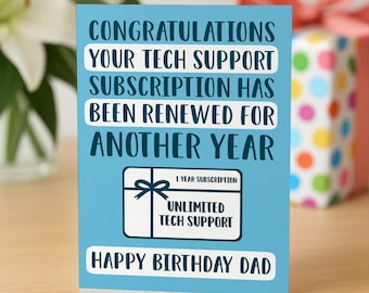 Verjaardagskaart voor papa, grappige verjaardagskaart voor papa, verjaardagskaart van dochter, verjaardagscadeau voor papa, kaart voor technische ondersteuning