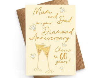 60th Anniversary Card For Mum and Dad, 60th Wedding Anniversary Card, Diamond Anniversary Card, Anniversary Gift, Anniversary Gift