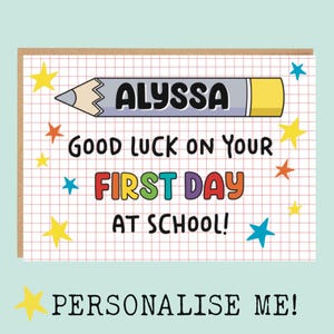 Back To School Card Personalised,  First Day At School, Daughter Back To School, Son Back To School, Starting School Card, Good Luck Card