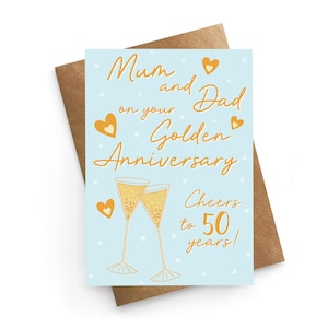 Carte de 50e anniversaire pour maman et papa, carte d'anniversaire de mariage en or, carte de 50e anniversaire, cadeau d'anniversaire, carte d'anniversaire de parents