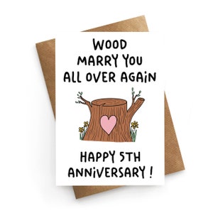 Tarjeta de aniversario de madera, tarjeta del quinto aniversario de bodas, tarjeta del quinto aniversario de la esposa, aniversario del esposo, regalo de aniversario de madera para
