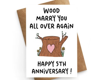 Wood Anniversary Card, 5th Wedding Anniversary Card, 5th Anniversary Card From Wife, Husband Anniversary, Wood Anniversary Gift For