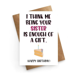 Carte d'anniversaire soeur drôle, carte d'anniversaire pour soeur, anniversaire soeur, blague carte d'anniversaire soeur, carte d'anniversaire drôle, cadeau d'anniversaire soeur