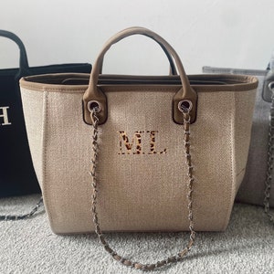 Personalized Beach Tote Bag, Women&#39;s Travel Handbag, Initial Hand Bag, Airport Bag, Bridesmaid Bag