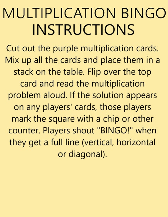 Interactive Math Game: Digital Bingo Cards: Multiplication