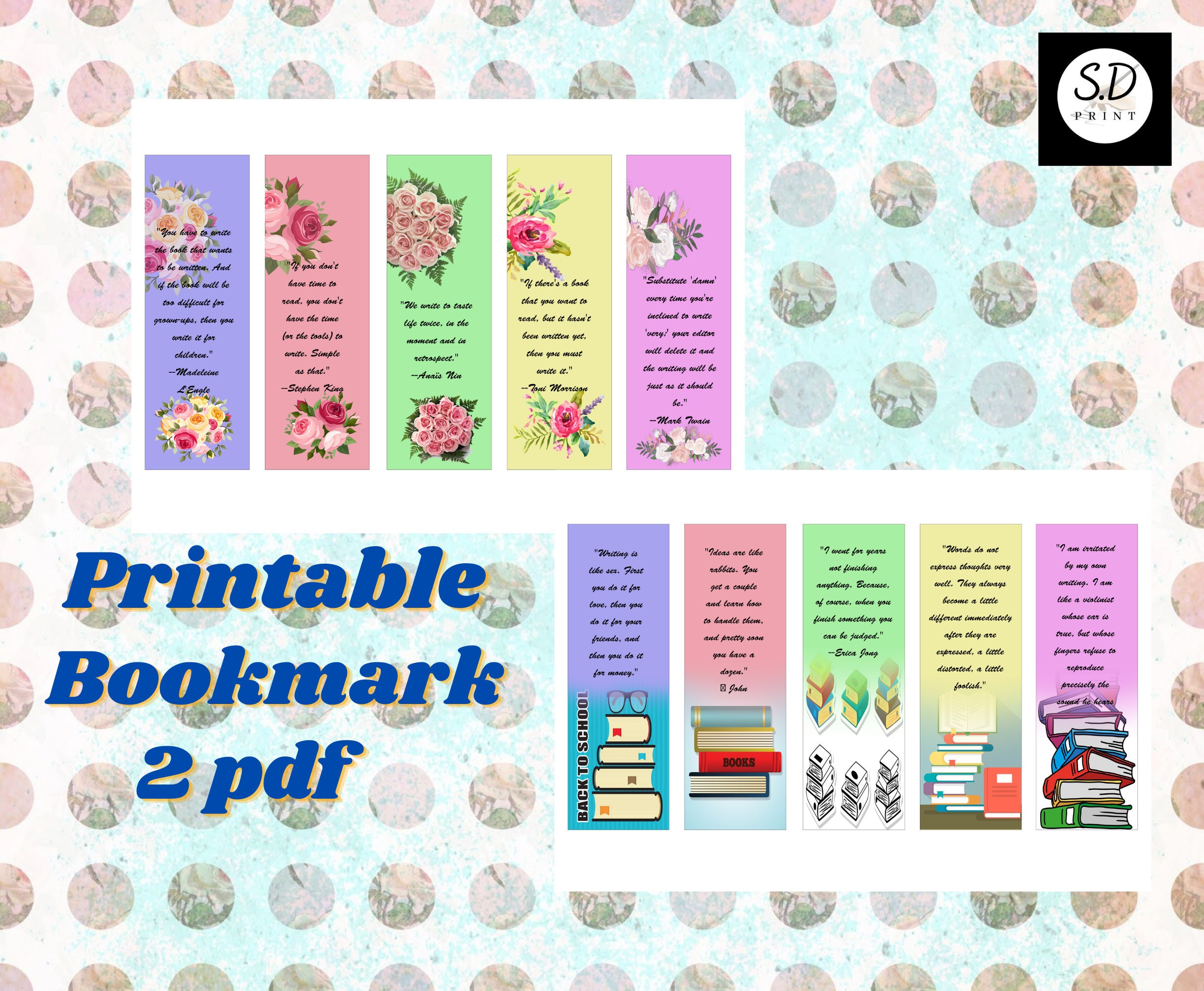 beautifull printable bookmark downloadable bookmark set pdf etsy