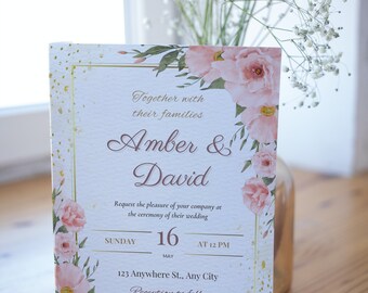 Pink/Gold Wedding Set, Instant Download, Wedding Table Signs, Canva, Digital Download, Bridal Shower, Save the Date, Watercolor, Template