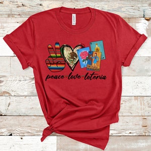 Peace Love Loteria T-shirt Mexican Bingo Short Sleeve T-shirt, Tee Lottery