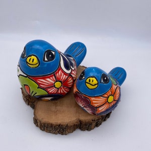 Cute Blue  Talavera Bird Set. Lovely Colorful Mexican Ceramic Pottery.