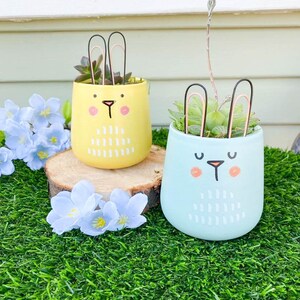 Easter Bunny Planter Set with Live Succulents | Spring Easter Decor | Cute Easter Decor