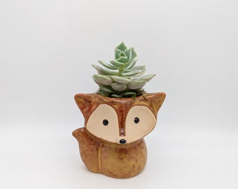 Fox Planter with Succulent | Animal Planter with Live Plant | Succulent Gift in Animal Planter