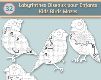 32 Birds Mazes for kids | Maze digital PDF | Maze activity for kids | Mazes worksheet printable | Activity pages kids | Maze activity games
