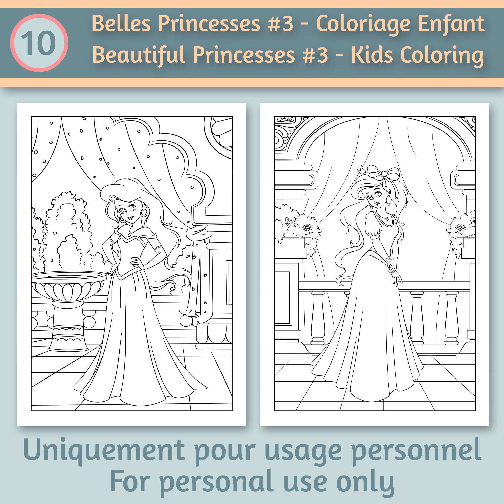 10 Princess Coloring Pages for kids 3 Coloring book for | Etsy