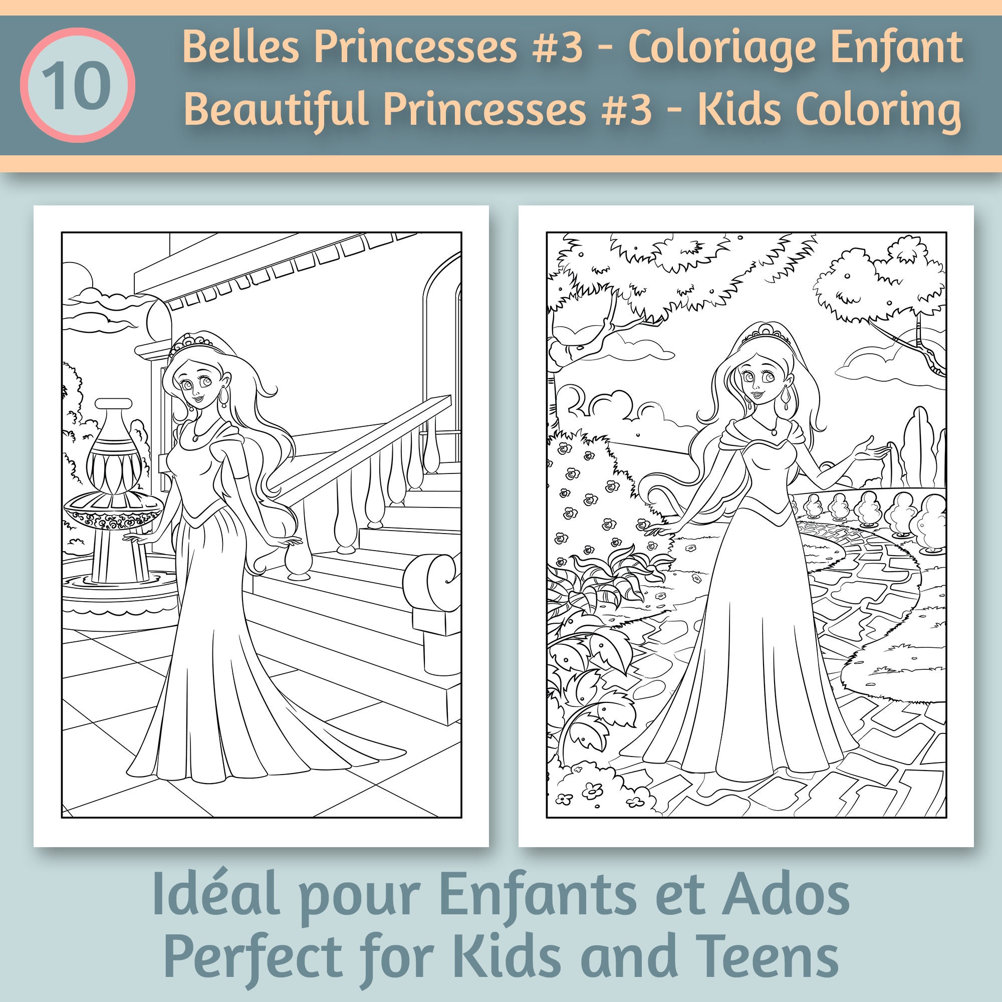 10 Princess Coloring Pages for kids 3 Coloring book for | Etsy