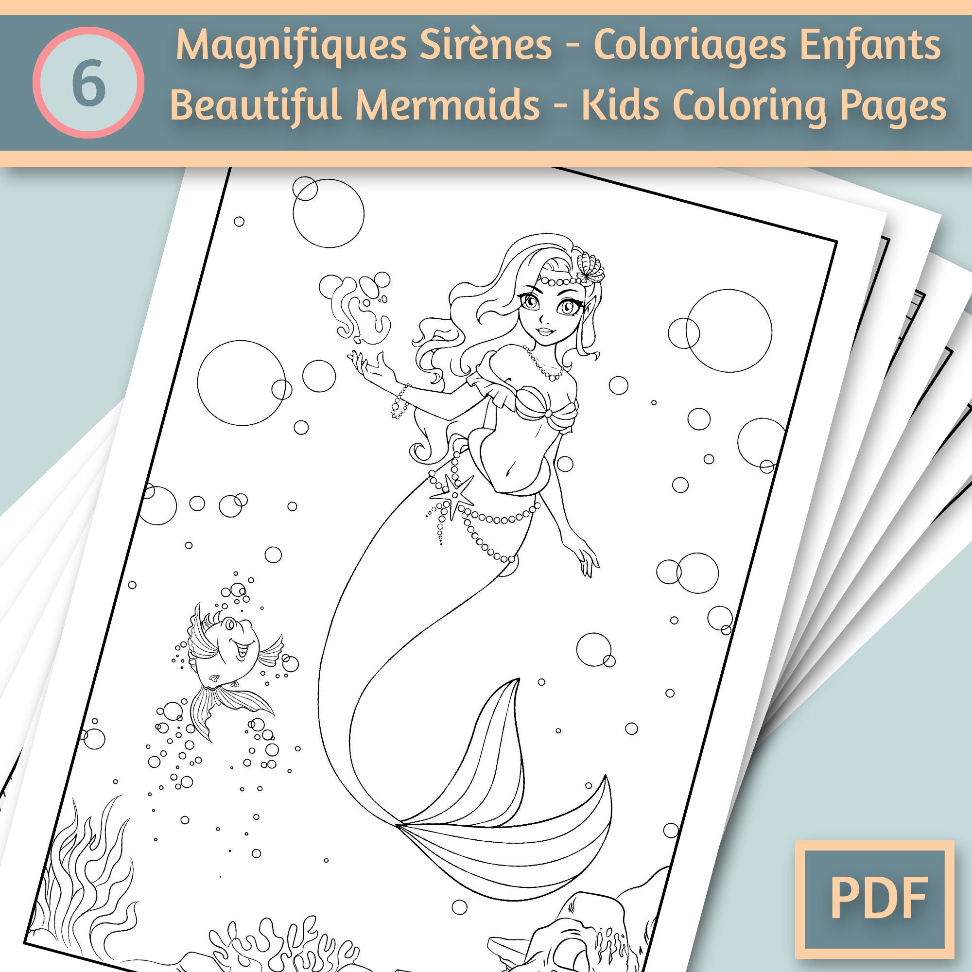 6 Mermaids Coloring Pages for Kids Coloring Book for Kids Coloring Book