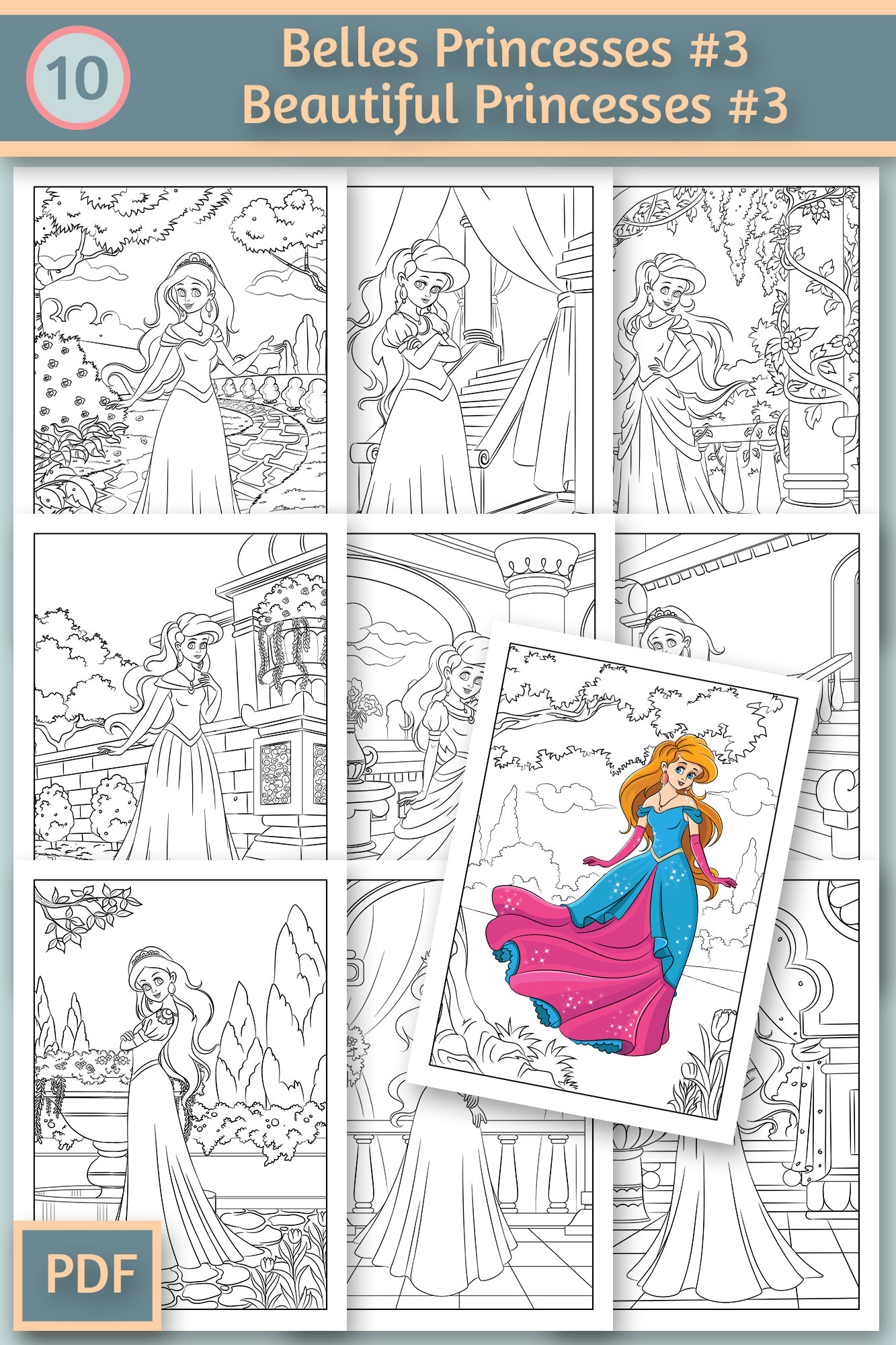 10 Princess Coloring Pages for kids 3 Coloring book for | Etsy