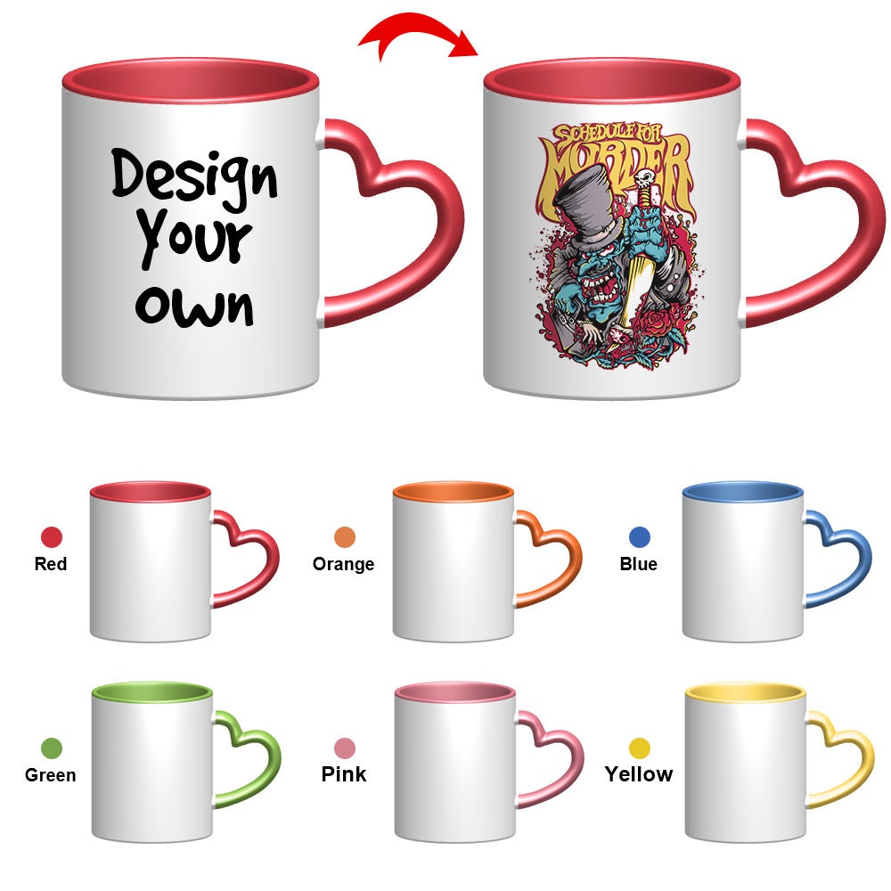 Custom Heart Handle Mug 12oz Inner Color Ceramic Coffee Mug Etsy