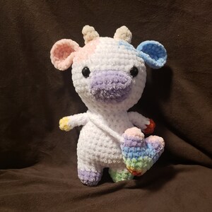 Rainbow Chonky Cow, Handmade Crochet, Amigurumi Plushy