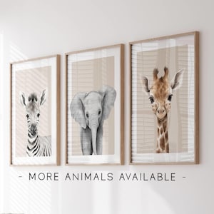 Set of 3 Safari Animals Nursery Prints, baby animals print, nursery animals poster, baby elephant print, giraffe nursery print