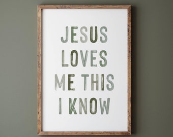 Jesus loves me this I know print, Christian Nursery Printable, Boys Nursery Printable, Christian Kids Bedroom Print, bible verse wall art