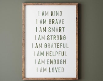 Boys affirmations prints, sage green affirmations, playroom print, boys room print, boys nursery print, affirmations for kids print