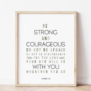 Be strong and courageous print, Joshua 1:9 print, bible verse wall art, Christian wall art, Christian nursery decor, nursery bible verse