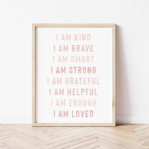 Girls affirmations prints, blush pink affirmations, pink playroom print, girls room print, girls nursery print, affirmations for girls print image 2