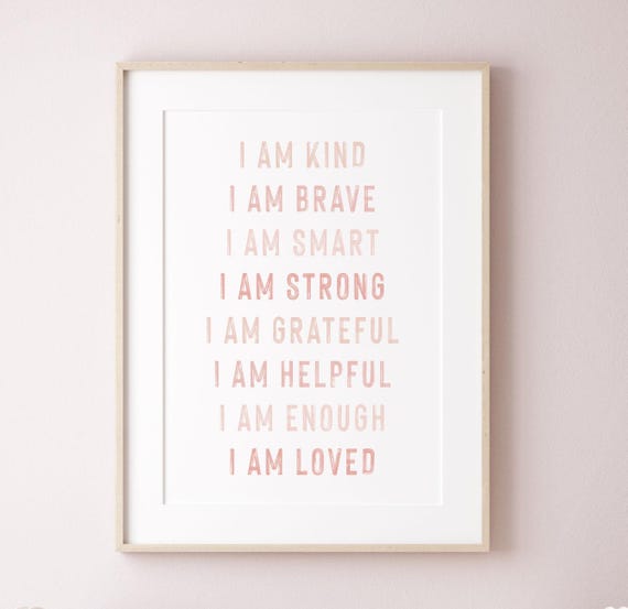 Girls affirmations prints, blush pink affirmations, pink playroom print, girls room print, girls nursery print, affirmations for girls print
