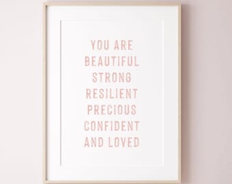 Girls affirmations prints, blush pink affirmations, pink playroom print, girls room print, girls nursery print, affirmations for girls print