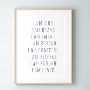 Boys affirmations prints, blue affirmations, playroom print, boys room print, boys nursery print, affirmations for kids print, blue grey art