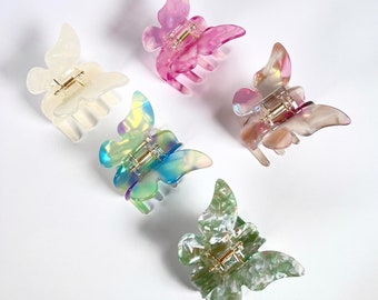 Unique marble butterfly claw clip | colourful butterfly hair barette | claw clip for thin or short hair | gift for her | acetate claw clip