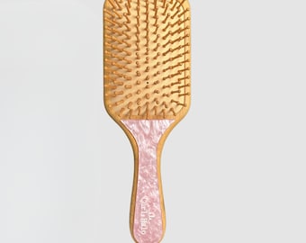Bamboo Paddle Hair Brush | Pink Marble Hair Brush