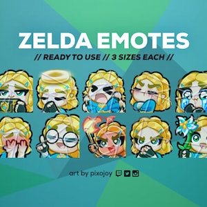 Zelda Twitch Emotes for streamers // BOTW TOTK // 10-PACK // 4K, Pray / Bless / Angel, Fit, Pout / Grump, Cry, Shy, Nerd, Raid, Hmm, Gift