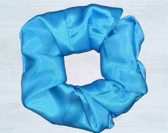 Chouchou en satin turquoise vif, chouchou bleu sarcelle, chouchou XL en satin, grand chouchou, élastique pour cheveux