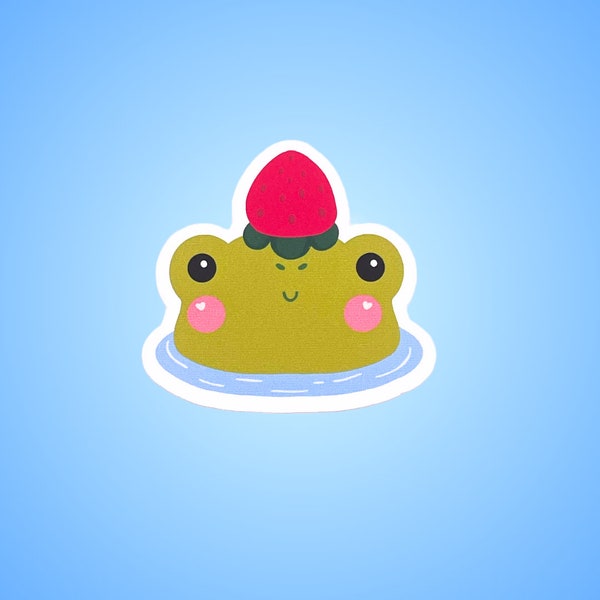 Strawberry Frog Sticker, Happy Frog Sticker, Cute Froggy Sticker, Water Bottle Sticker, Laptop Sticker, Notebook Sticker