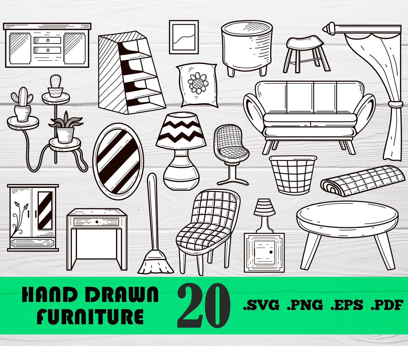 FURNITURE Clip Art, Interior Vector Clip Art, Furniture Digital Print