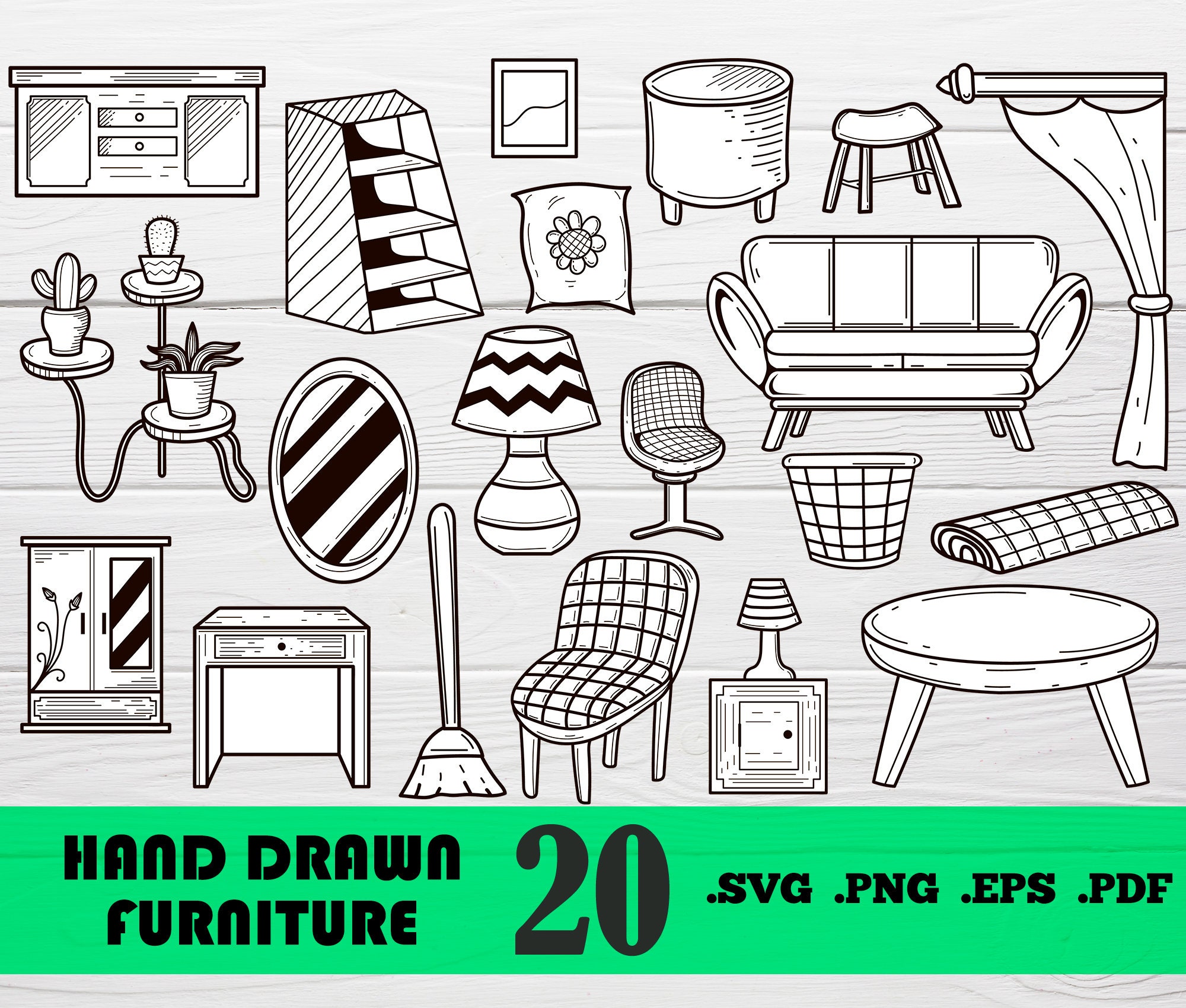 FURNITURE Clip Art, Interior Vector Clip Art, Furniture Digital Print