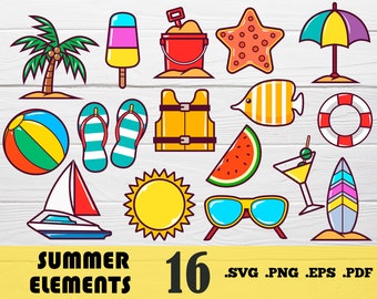 Summer clipart bundle, beach clipart, tropical clipart, vacation clipart, pool clipart, summer svg, summer clip art,print file,printable,svg