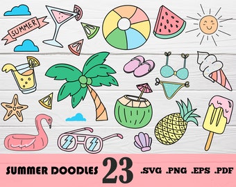 Summer doodle svg,Doodle Summer Vector Pack, Beach Clipart,Summer Doodle,Vacation Clipart,summer,drinks svg,print file,printable,svg file