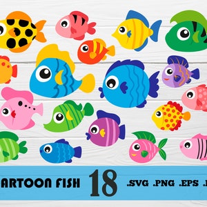 Cartoon Fish Svg, Fish Svg, Sea Clipart, Fishing Clipart, Ocean Clipart,  Colorful Fish Svg, Fish Png, Tropical Fish Clipart, Fish Silhouette 