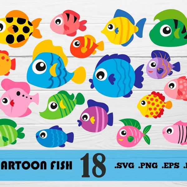 Cartoon fish svg, fish svg, sea clipart, fishing clipart, ocean clipart, colorful fish svg, fish png, tropical fish clipart, fish silhouette