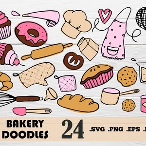 Bakery doodles svg,Doodle Baking Clipart Vector Pack, Kitchen Clipart, Pastry Clipart, Cake Clipart, Baking Graphics, Cake Sticker, SVG